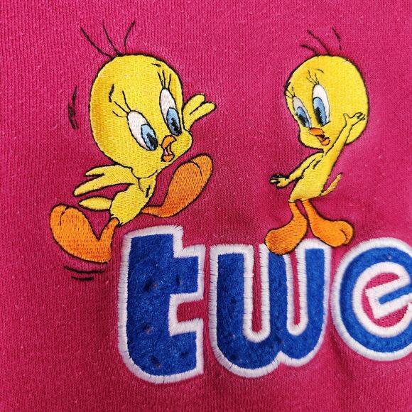 Vtg 90s Tweety Bird‎ Sweater Womens L Embroidered Looney Tunes Warner Bros Pink - Picture 3 of 10